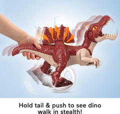 Fisher-Price Imaginext Spinosaurus opens jaws with chomping action during pretend play.