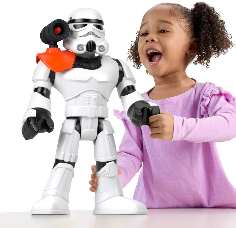 Fisher-Price Imaginext Star Wars Stormtrooper XXL figure with launcher fires a projectile for action play.