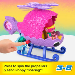 Fisher-Price Imaginext Trolls Poppy propellers spin for dynamic pretend flights.