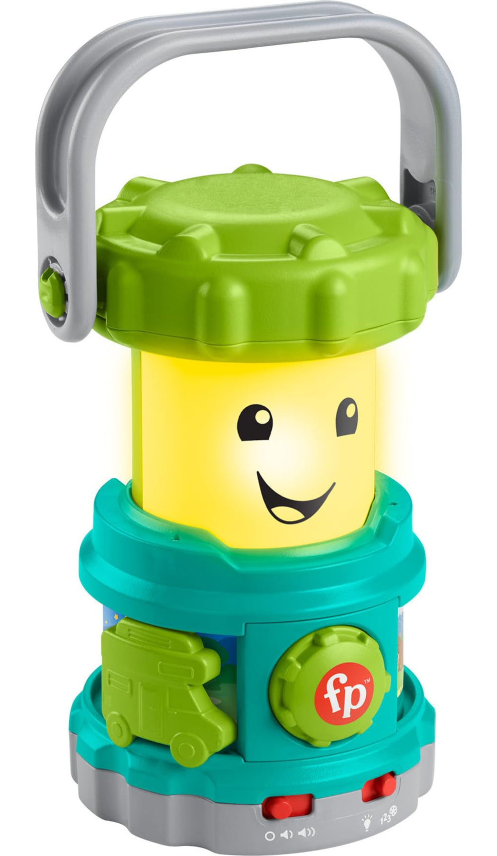 Fisher-Price Laugh and Learn Camping Lantern front view with bright lights.