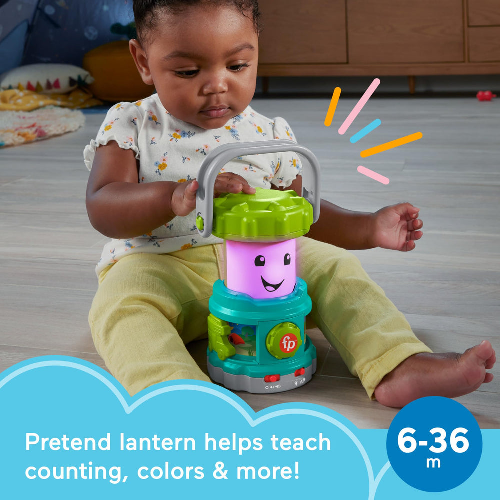 Fisher-Price Laugh and Learn Camping Lantern lights-on mode with colorful options.