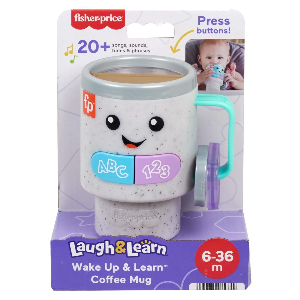 Fisher-Price Laugh & Learn coffee mug supports early learning for ages 6 months to 3 years.