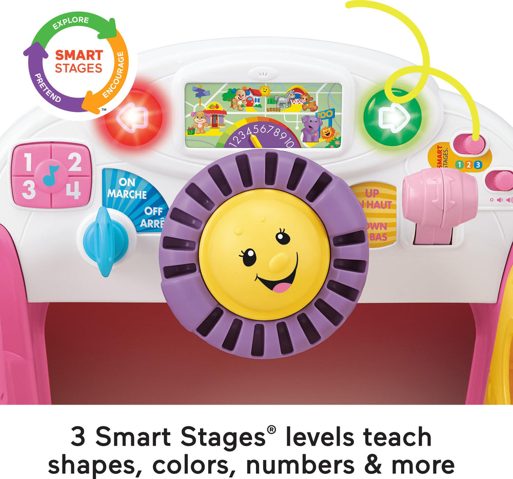 Fisher-Price Laugh & Learn Crawl Around Car shape door and blocks support color exploration.