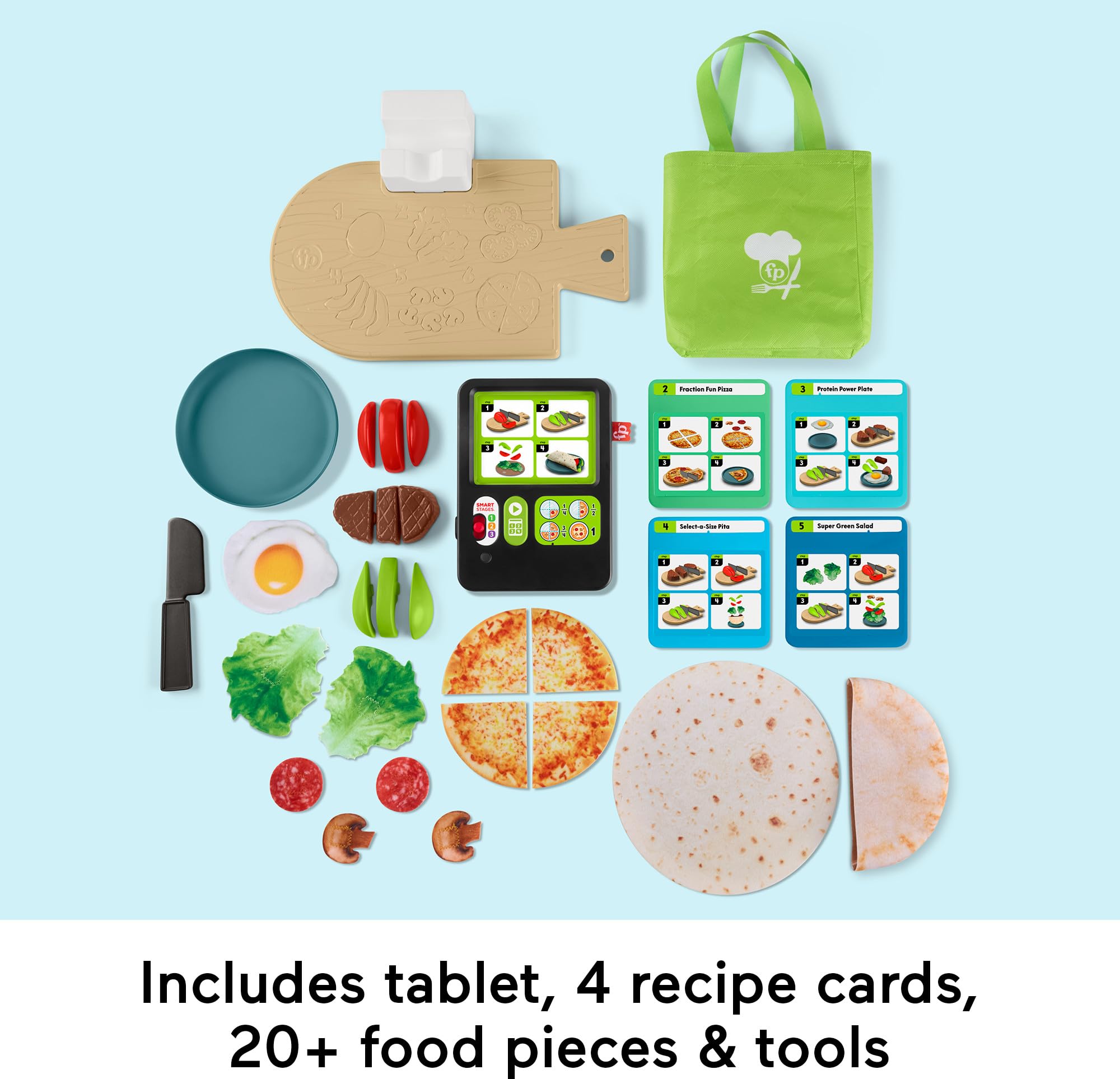 Fisher-Price Laugh and Learn storage bag keeps pieces organized after play.