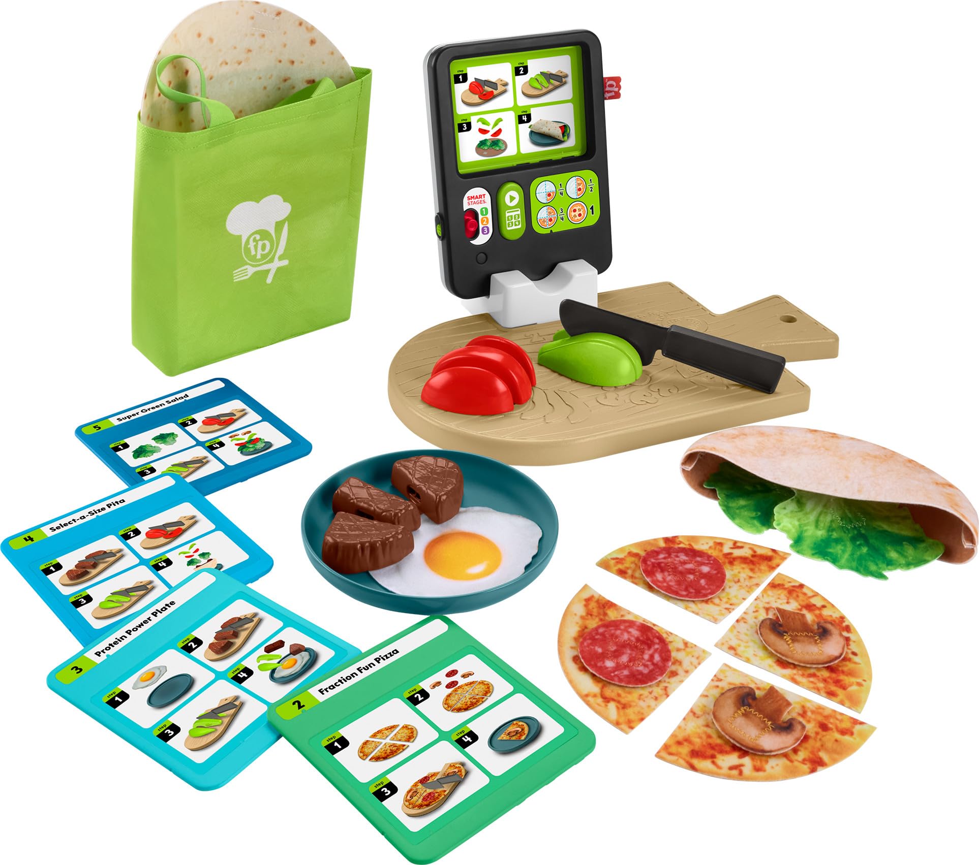 Fisher-Price Laugh and Learn tablet guides kids through recipe steps with audio.