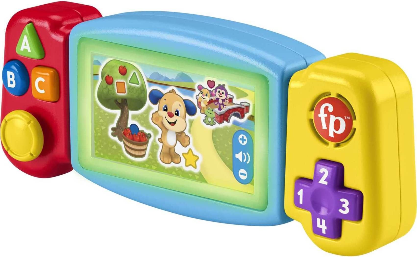Fisher-Price Laugh and Learn Gamer console front view encourages pretend play and early numeracy.