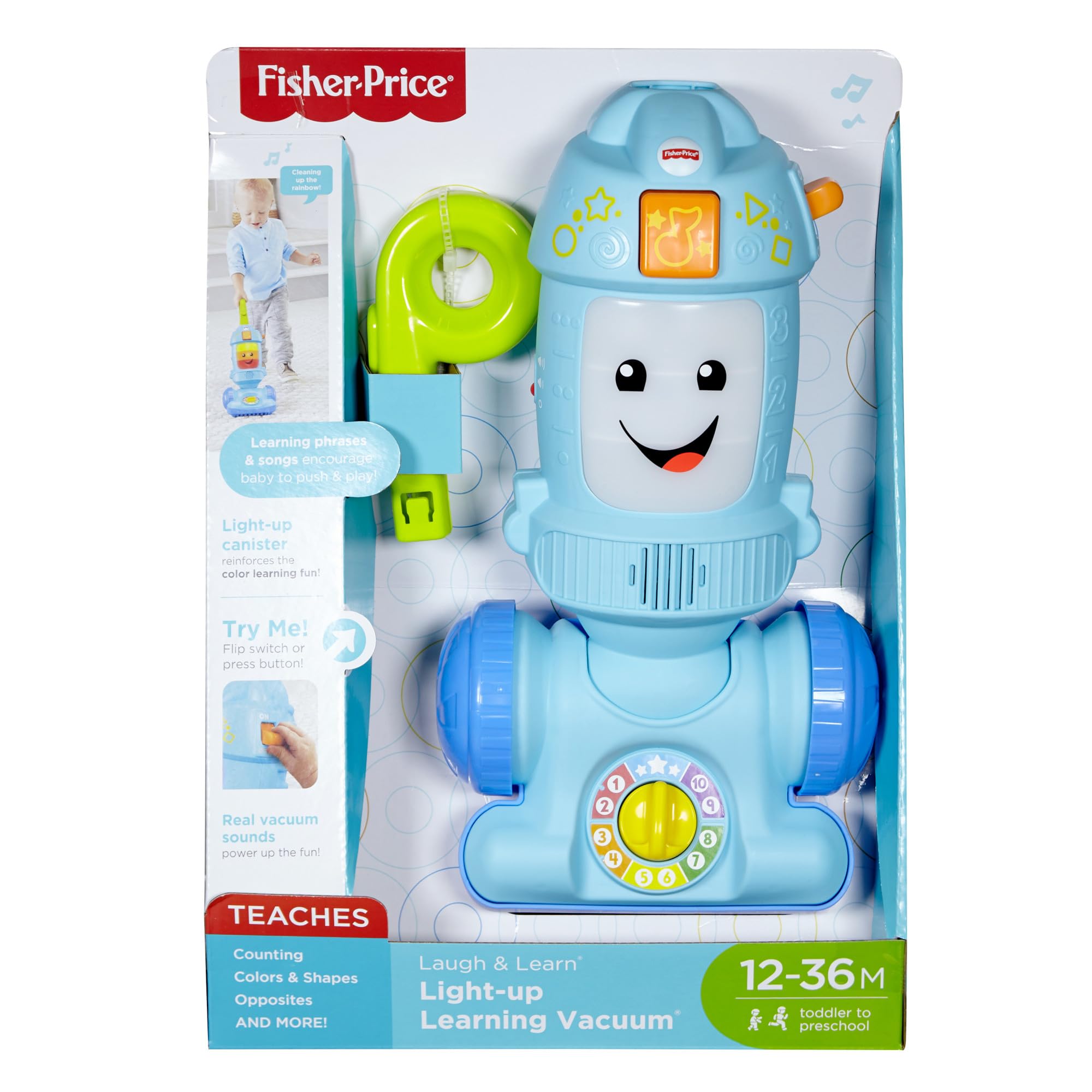 Fisher-Price Laugh and Learn light-up canister displaying learning songs