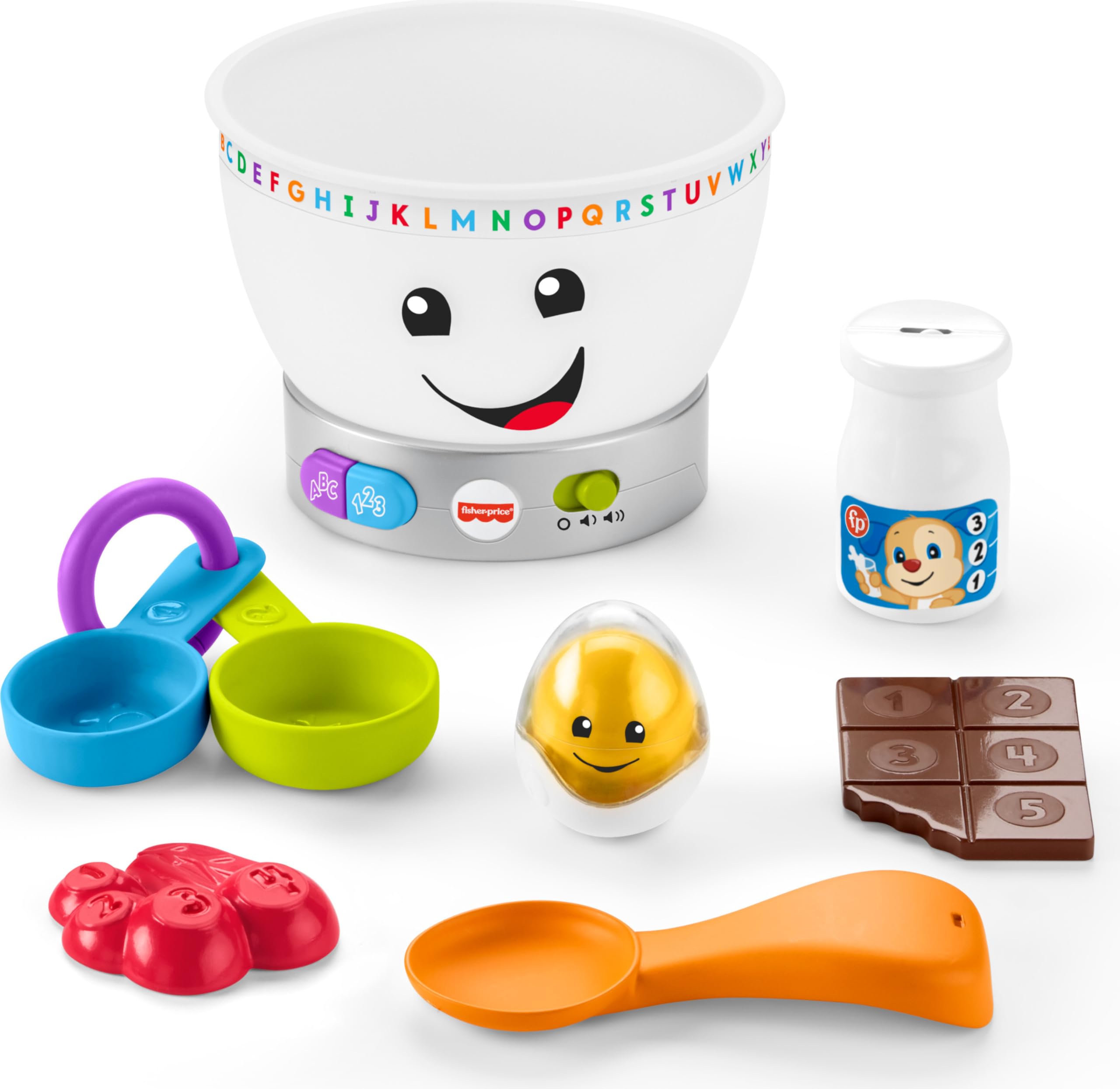 Fisher-Price Laugh & Learn Magic Color Mixing Bowl face lights up during pretend baking