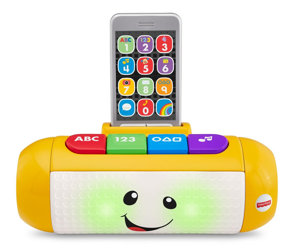 Fisher-Price Laugh & Learn speaker with blue button teaches shapes through play