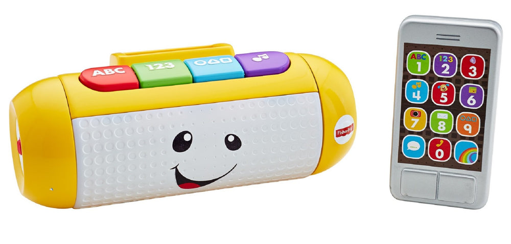 Fisher-Price Laugh & Learn speaker with purple button delivers tunes for sensory play