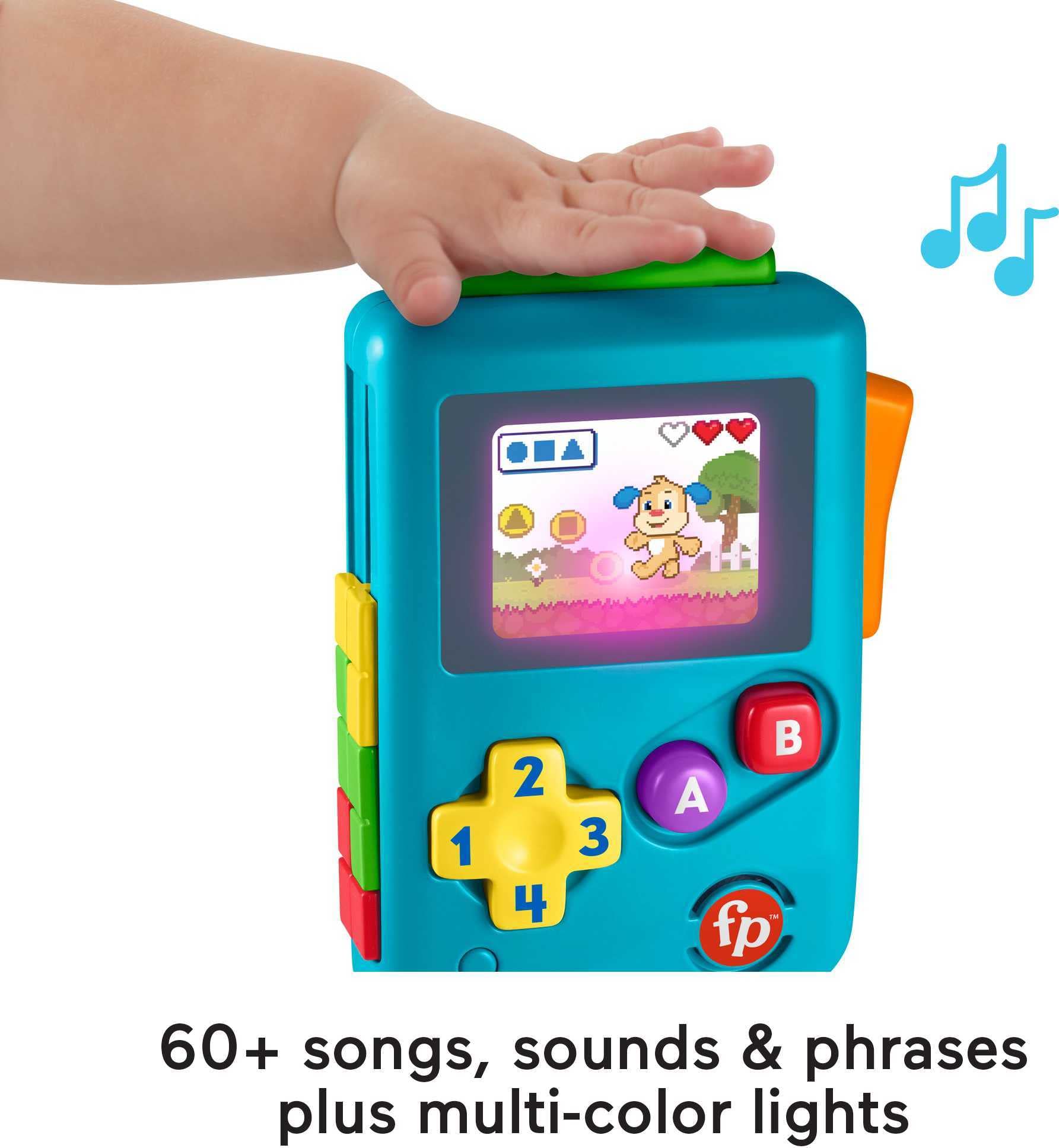 Fisher-Price Lil’ Gamer light-up screen enhances sensory play and cause-and-effect learning.