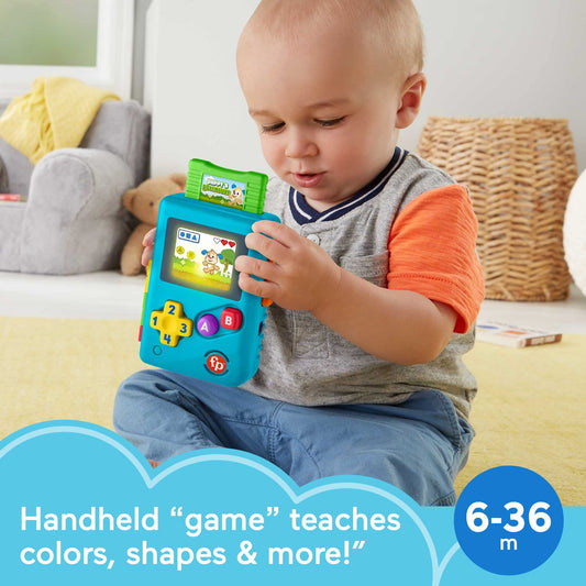 Fisher-Price Lil’ Gamer pretend cartridge lights up to spark curiosity and interaction.