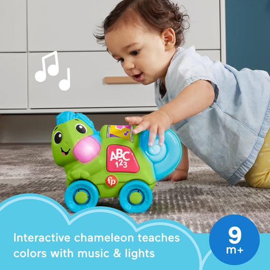 Fisher-Price Link Squad Chameleon button-press activates music and lights for interactive play.