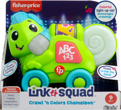 Fisher-Price Link Squad Chameleon promotes gross motor exploration through crawling and chasing.