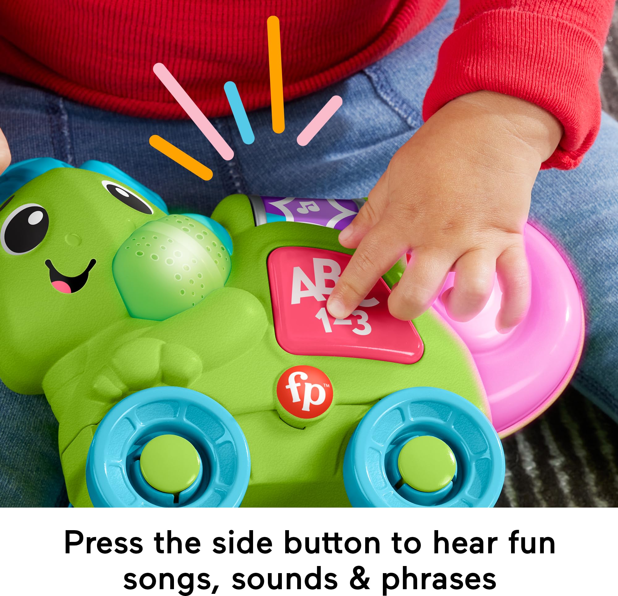 Fisher-Price Link Squad Chameleon light-up microphone syncing to beat boosts movement.