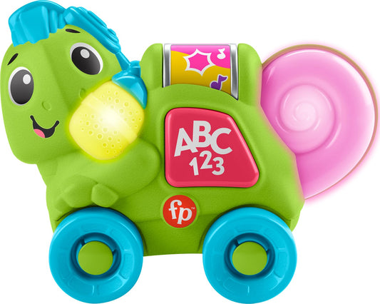 Fisher-Price Link Squad Chameleon rolling action encourages crawling and color exploration.