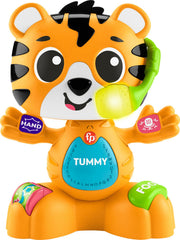 Fisher-Price Link Squad Tiger head bop demonstrates motor play and musical learning.