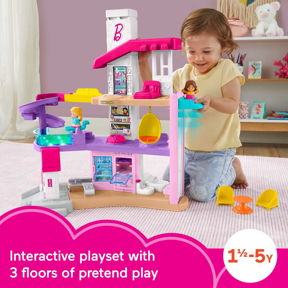 Fisher-Price Little People Barbie DreamHouse rotating clothes closet sparks pretend dress-up play.