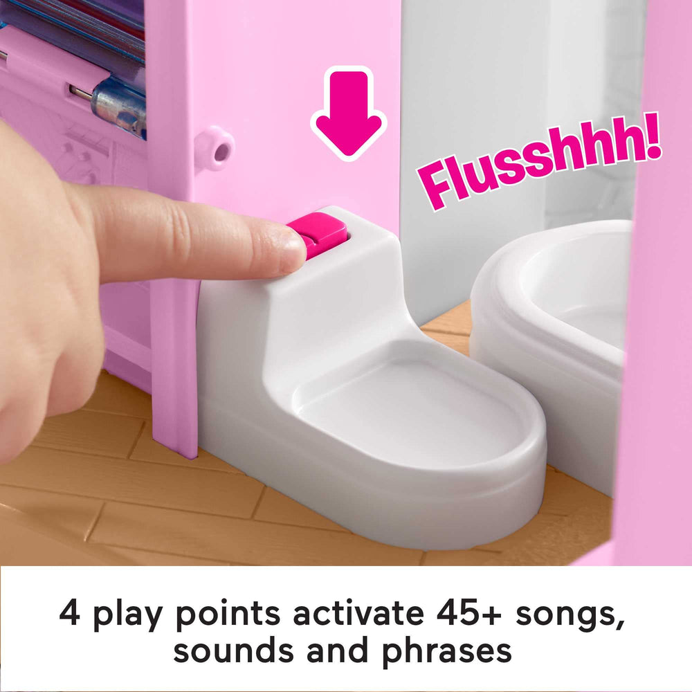 Fisher-Price Little People Barbie DreamHouse light-up pool and slide create splashy pretend moments.