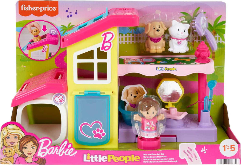 Fisher-Price Little People Barbie Pet Spa two-floor setup enables varied scenes