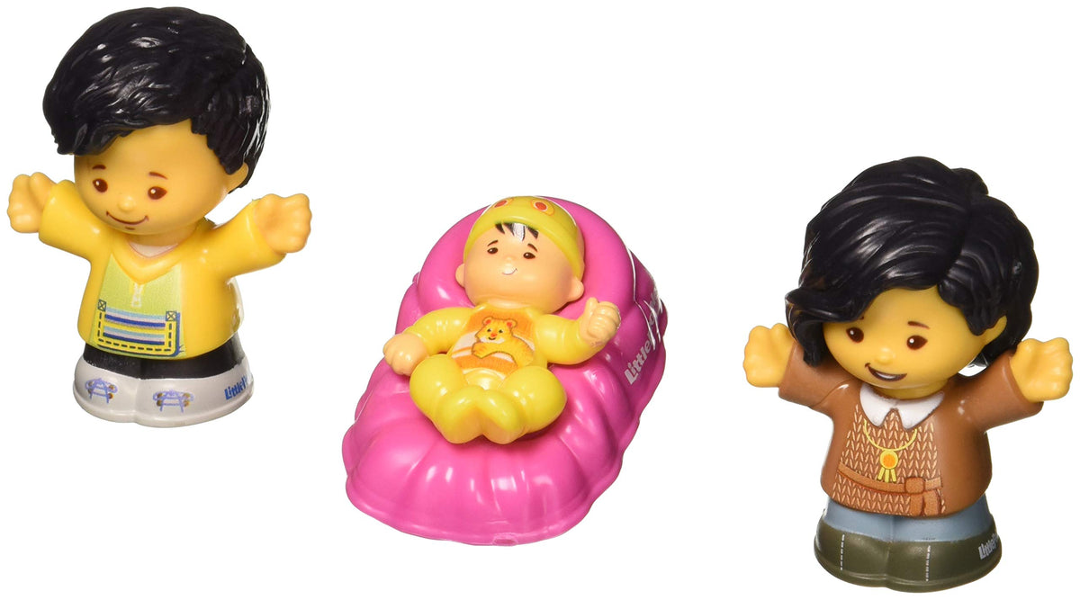 Fisher-Price Little People Big Helpers Asian family figures: mom, dad, and baby for nurturing play.