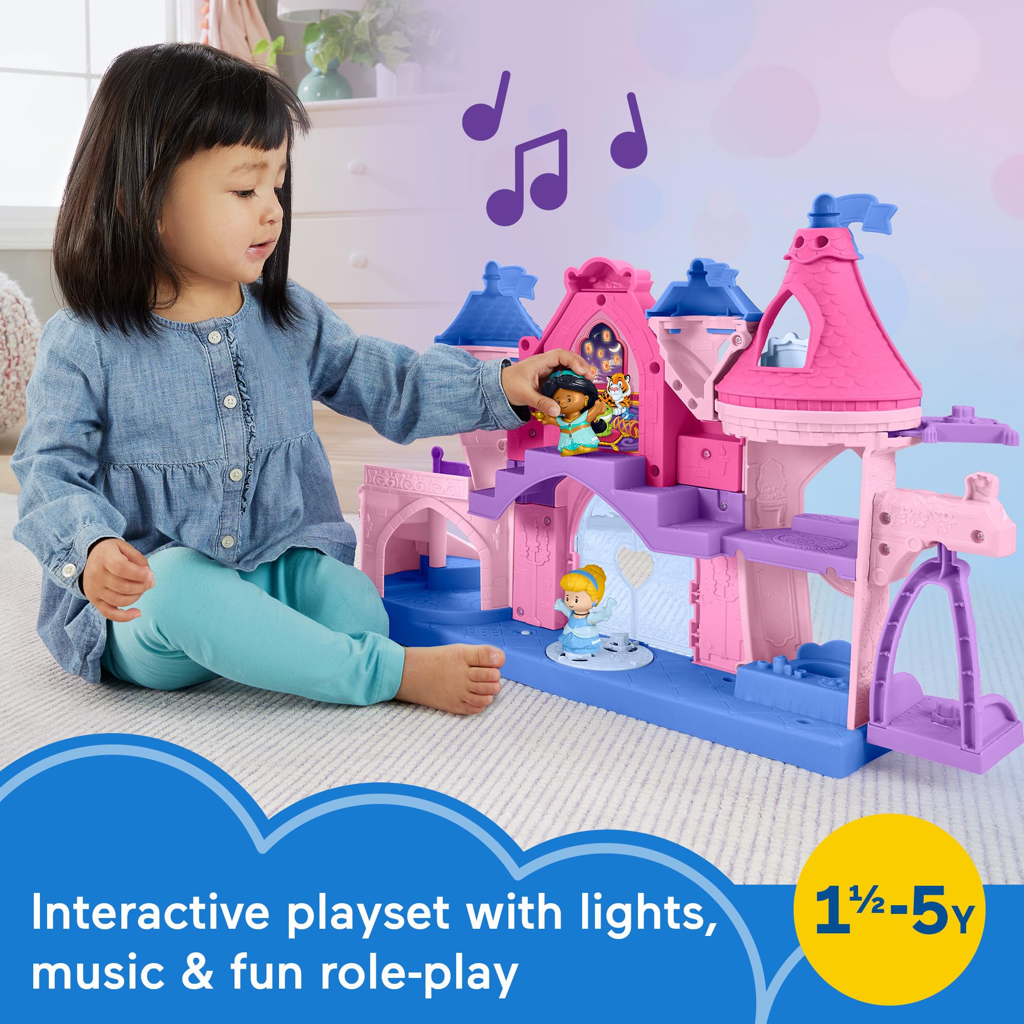 Fisher-Price Little People Cinderella and Jasmine figures spark pretend adventures.