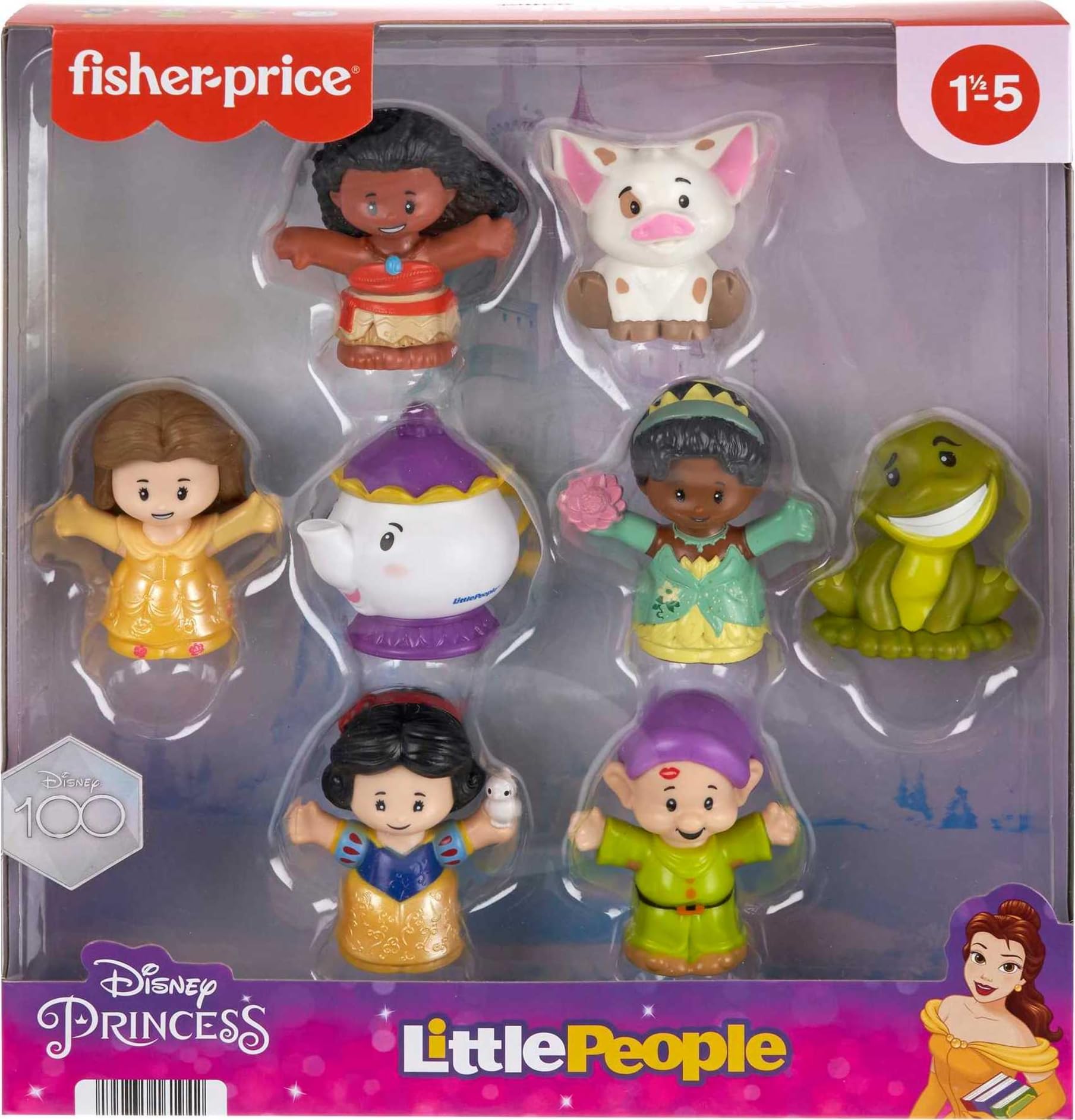 Fisher-Price Little People Disney Princess Story Duos figures arranged for playset-ready display