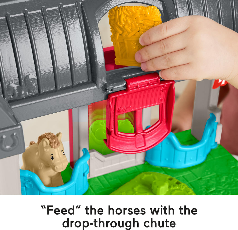 Fisher-Price Little People wagon attachment supports pretend hauling around the barn