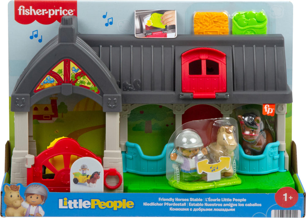 Fisher-Price Little People playset close-up of stalls and horse figures for interactive fun