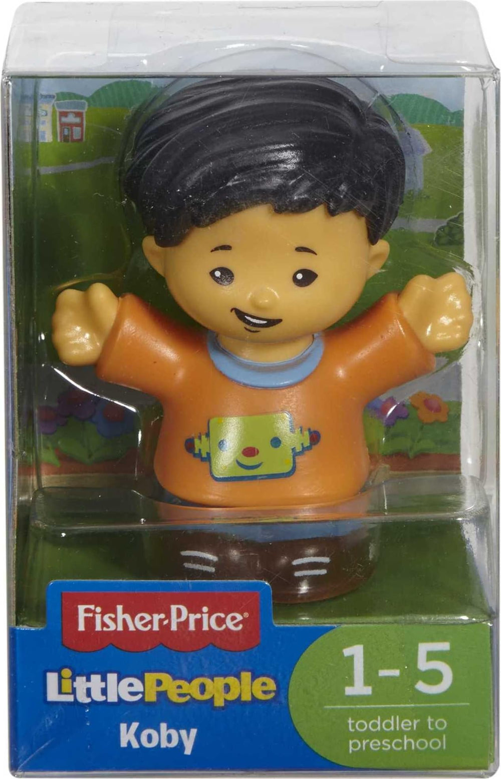 Fisher-Price Little People Koby figure in hand promotes fine motor play.
