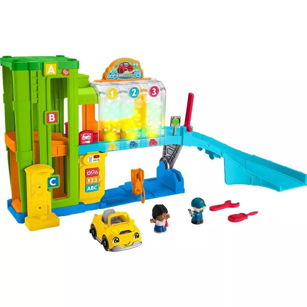 Fisher-Price Little People light-up learning garage with bright colors during toddler play