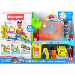 Playtime scene with garage, car, and figures encouraging imaginative play