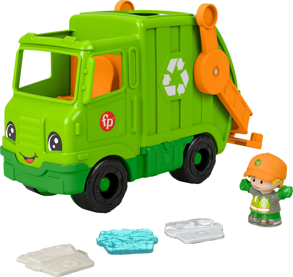 Fisher-Price Little People Recycling Truck front-loader action inspires pretend play and fine motor skills