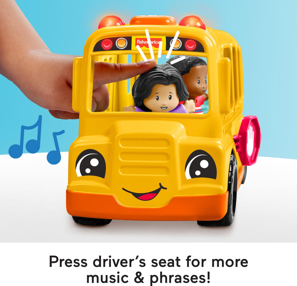 Open doors on Fisher-Price bus for easy passenger loading.