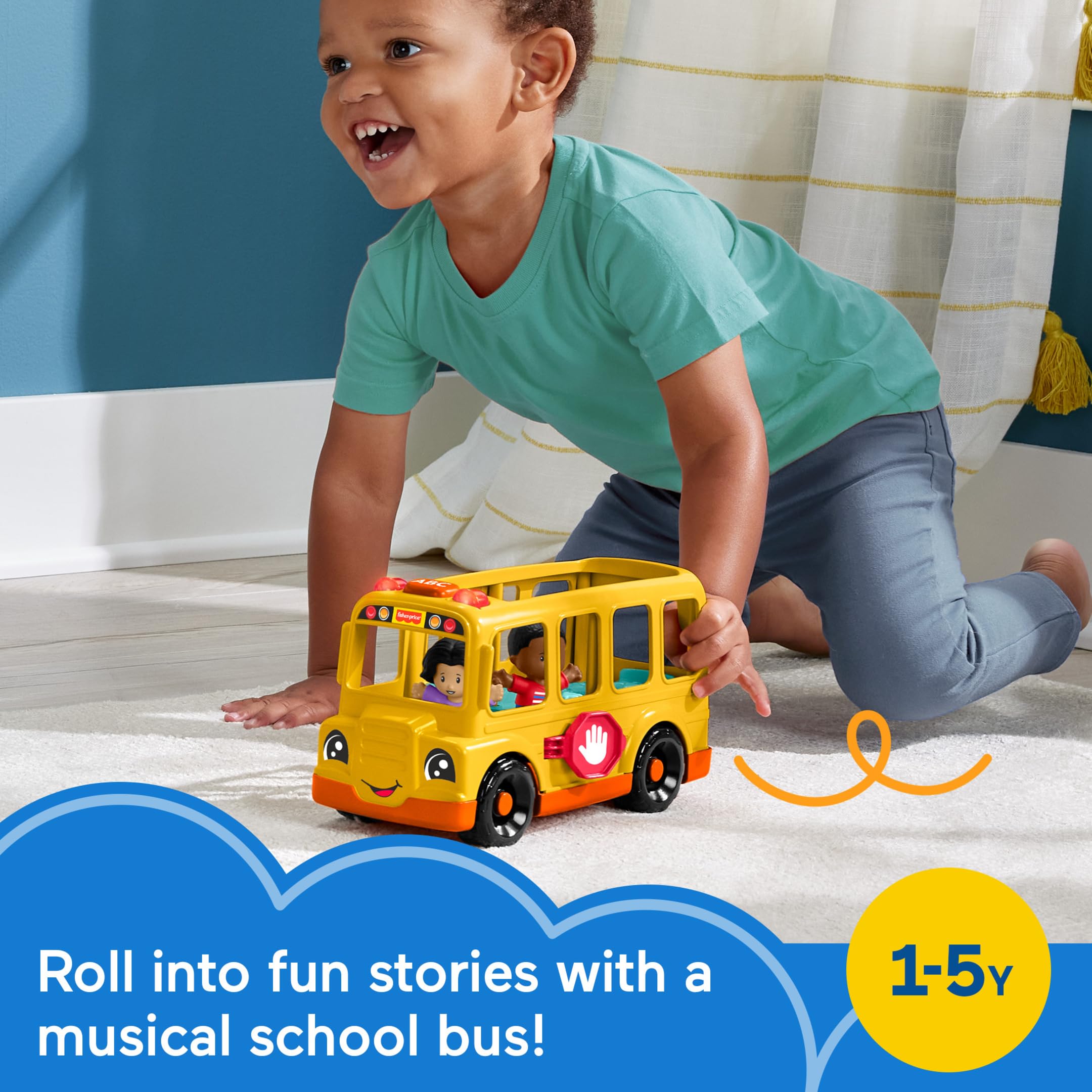 Fisher-Price Little People bus plays tunes during push-along play.
