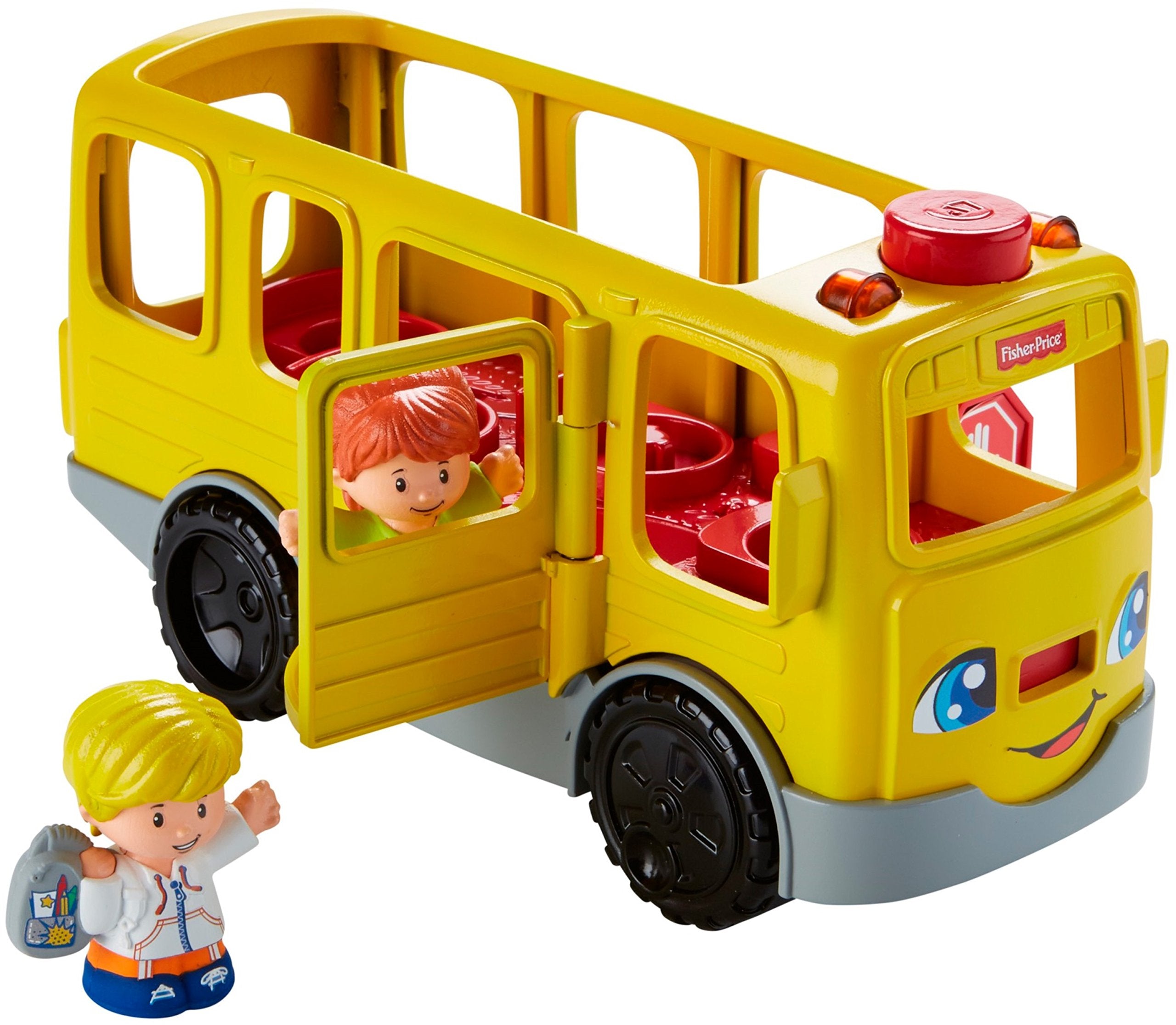 Fisher-Price Little People School Bus rolling-action shot captures on-the-go pretend play