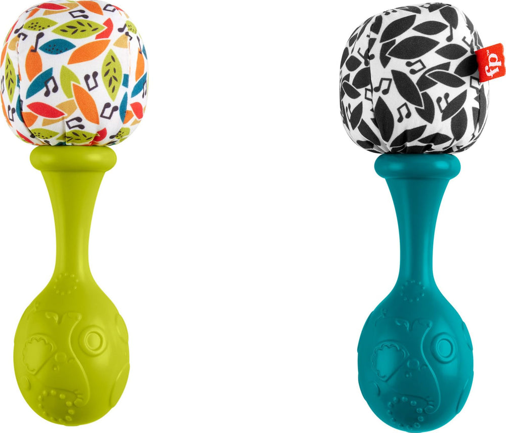 Fisher-Price Rattle-n-Rock maracas deliver rhythmic sounds to spark curiosity.