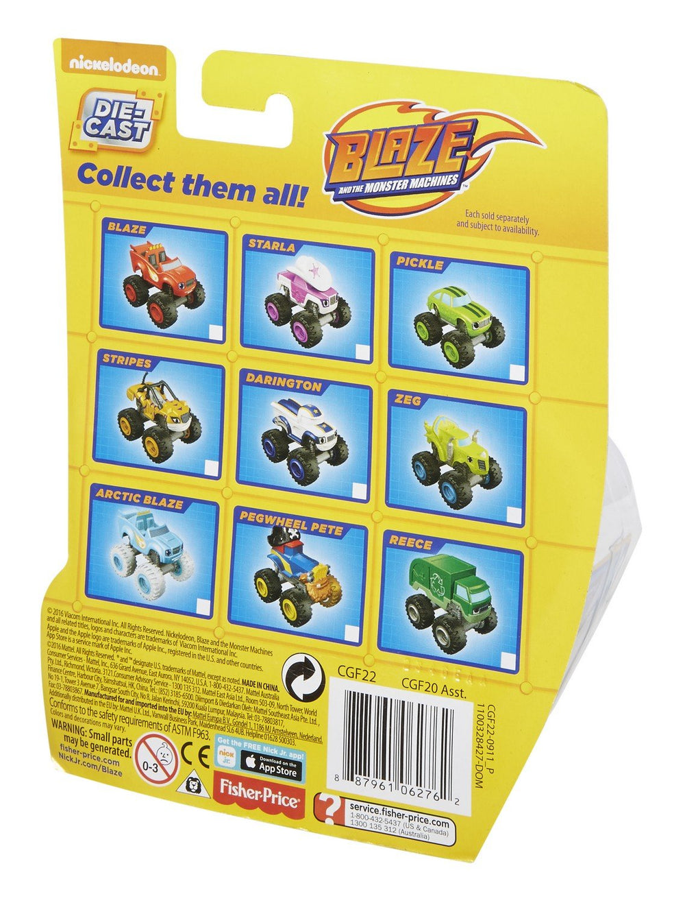 Fisher-Price Blaze die-cast truck offers durable, kid-friendly playtime.