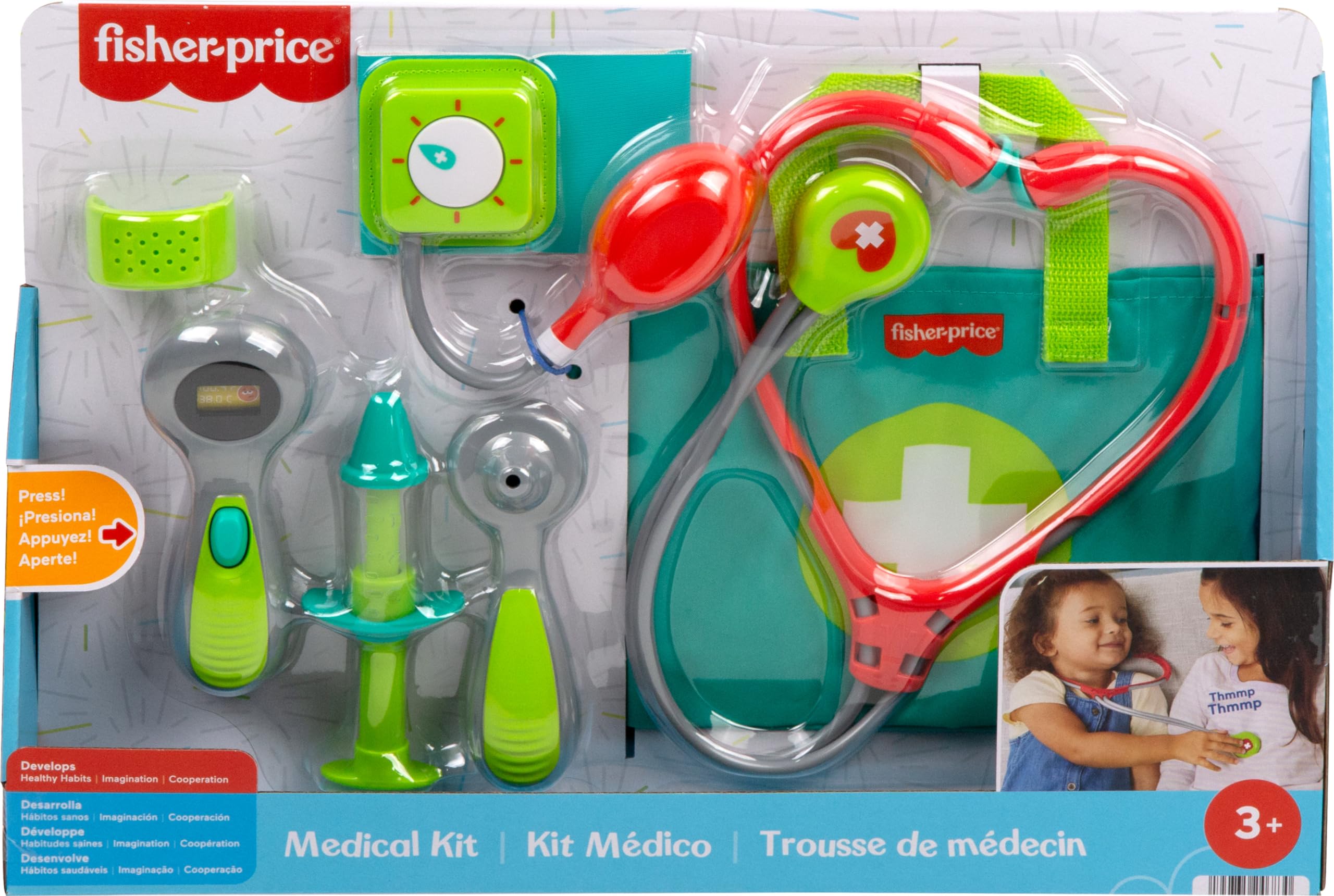 Fisher-Price Preschool Medical Kit doctor bag for easy storage and on-the-go pretend play.