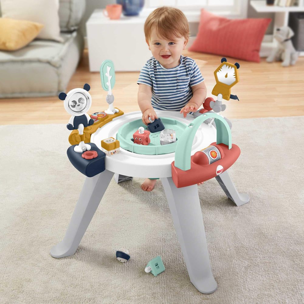 Fisher-Price shape-sorter-plate-floor-play supports sit-at activities on the floor.