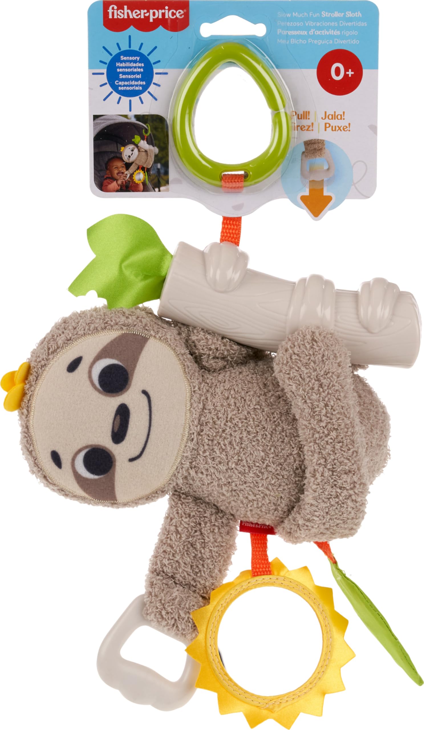 Stroller-link attachment supports take-along play on trips.