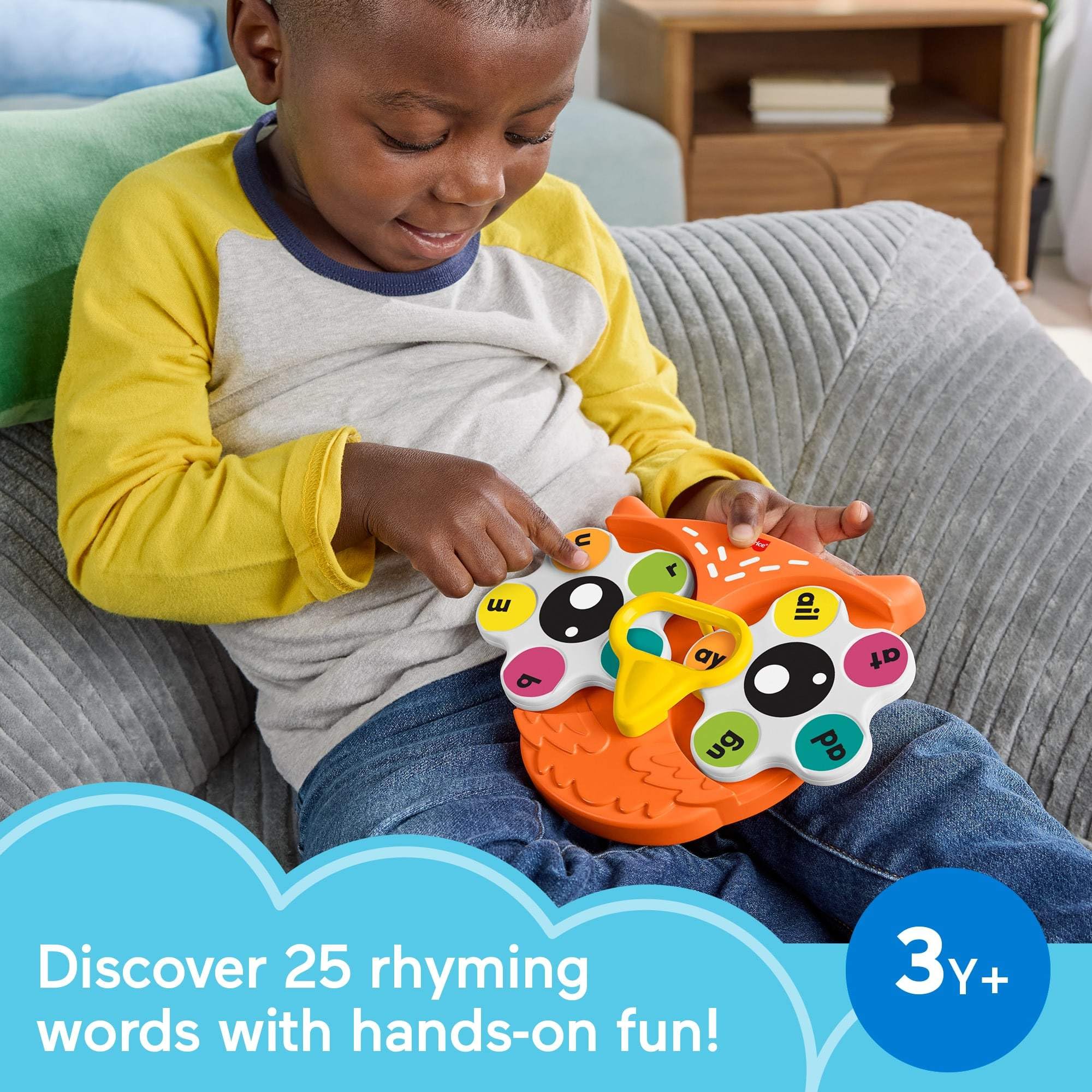 Fisher-Price Spin 'n Rhyme Owl demonstrates endings to form new words