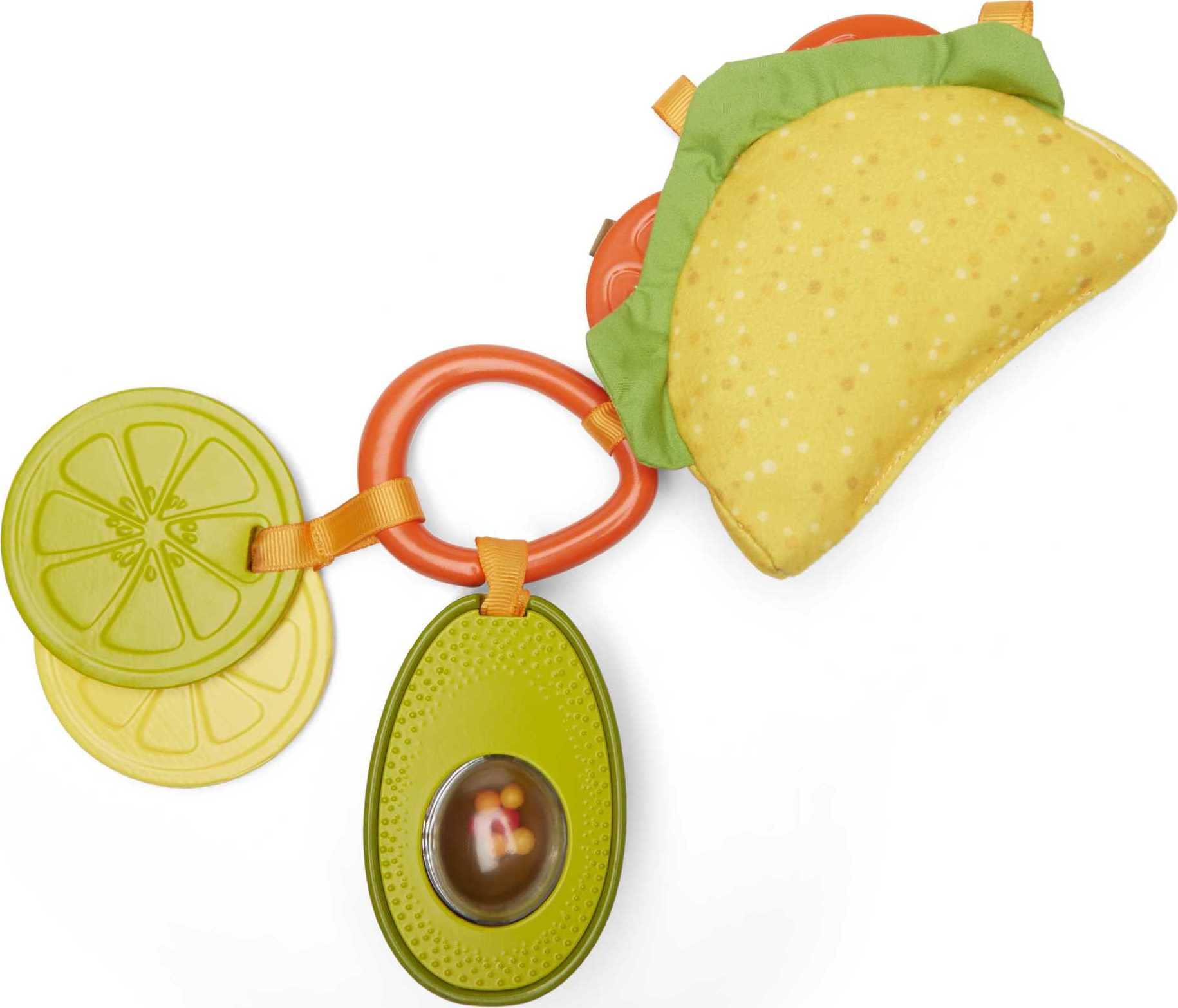 Fisher-Price avocado rattle with textured peel and spinning seed