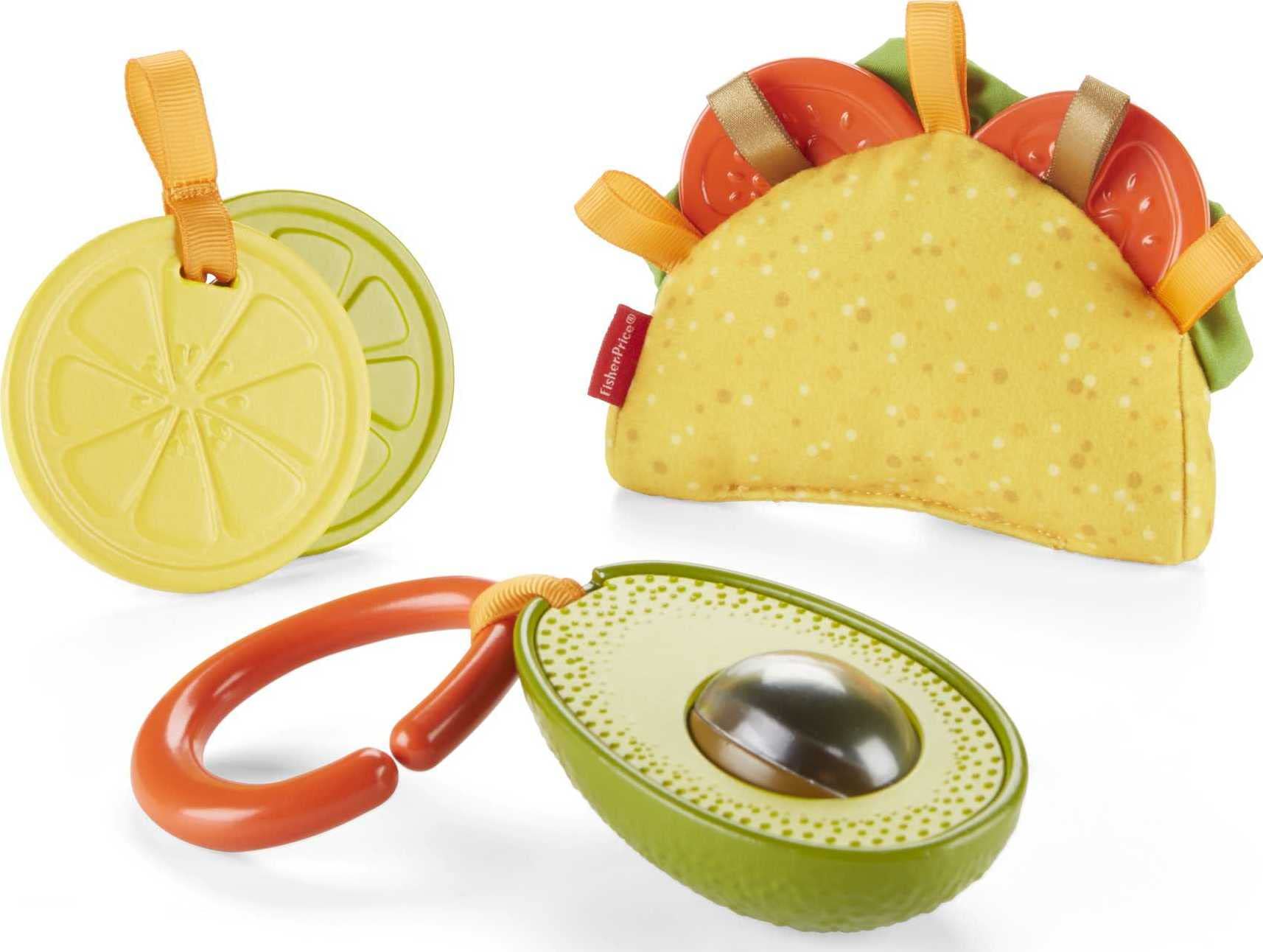 Fisher-Price Taco Tuesday shell teether with crinkle texture for soothing gums