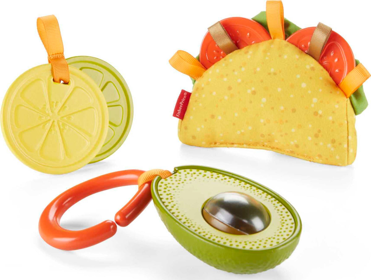 Fisher-Price Taco Tuesday shell teether with crinkle texture for soothing gums