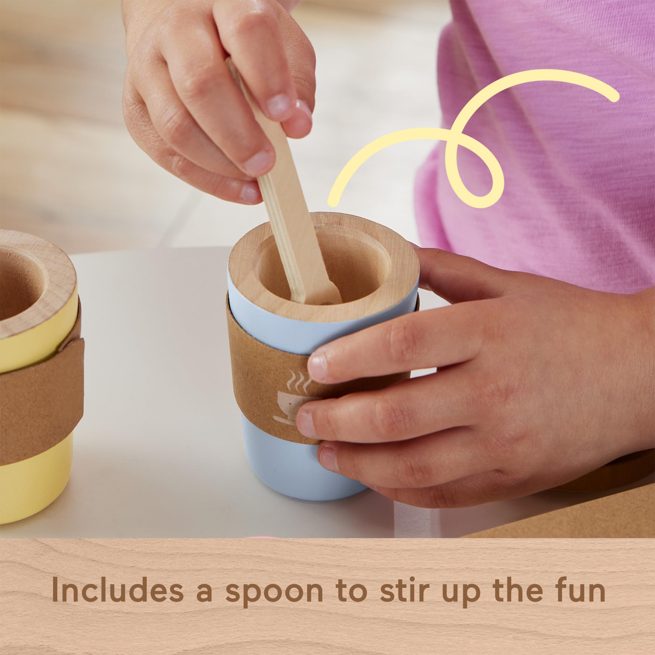 Fisher-Price wood cup carrier caddy keeps cups organized during play.