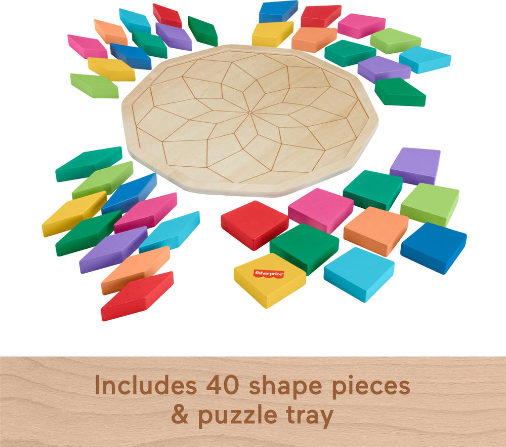 Fisher-Price Wood Mandala Puzzle Montessori-style play for preschoolers.