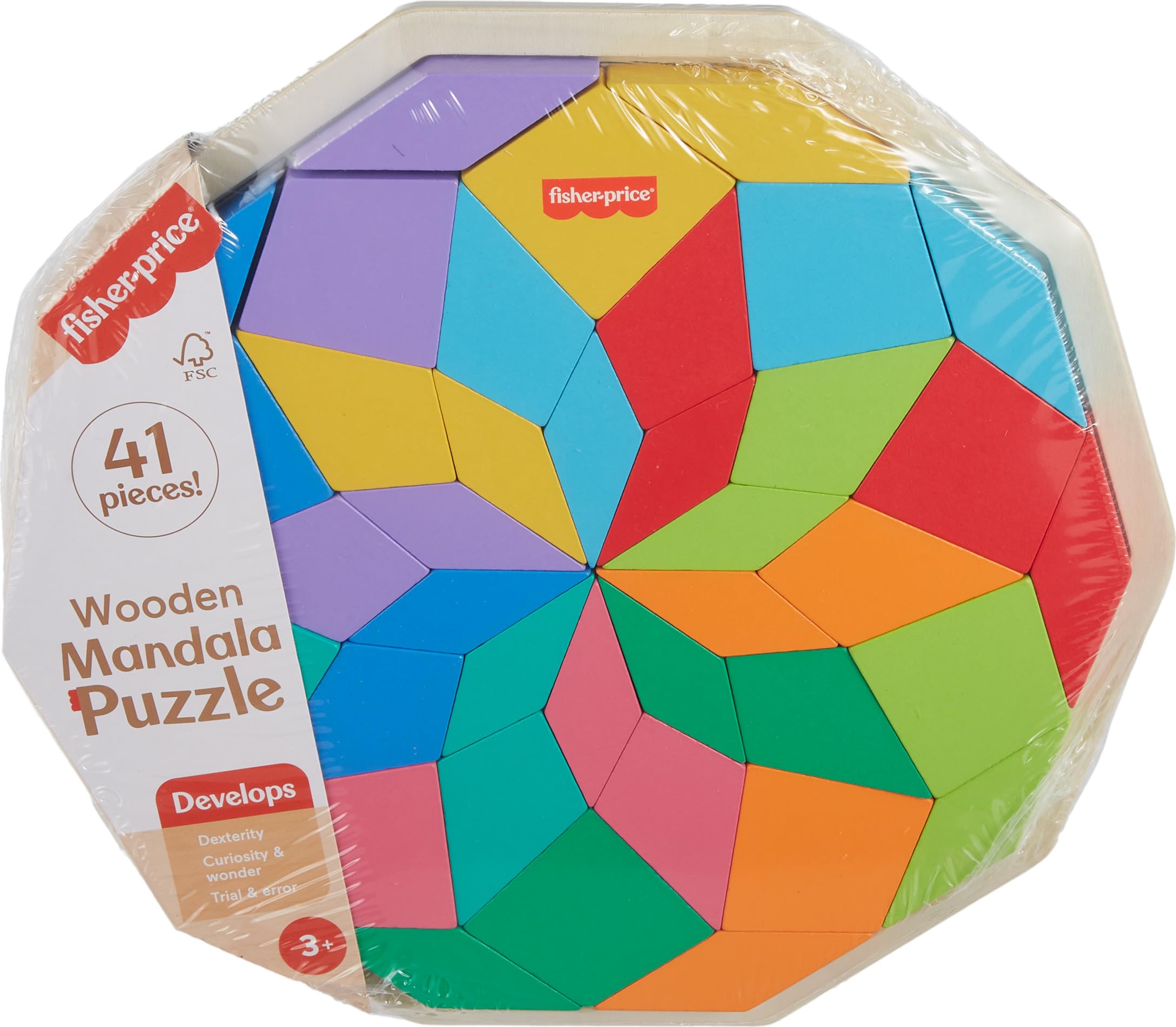 Fisher-Price Wood Mandala Puzzle tray with sorting guidelines supports early coordination.