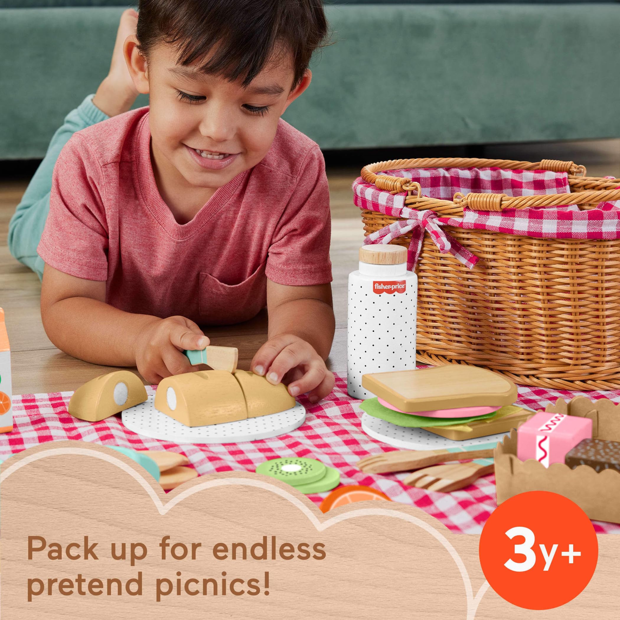 Fisher-Price wood play food collection of 17 pieces fuels creative pretend meals