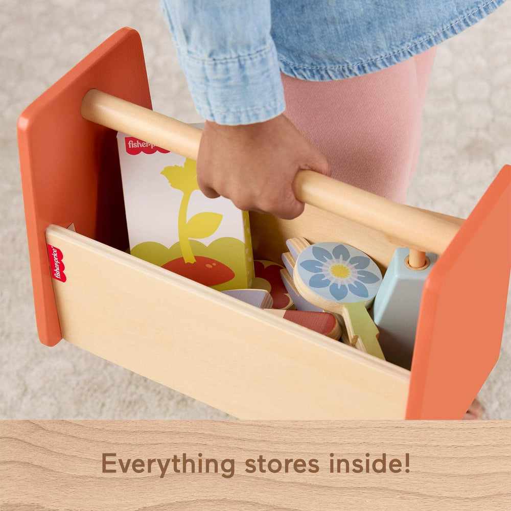 Fisher-Price seed box and plants for colorful pretend gardening.